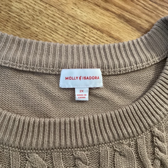 Molly & Isadora Tan Oversized Crew Neck Cable Knit Sweater Size 2X - Picture 4 of 4